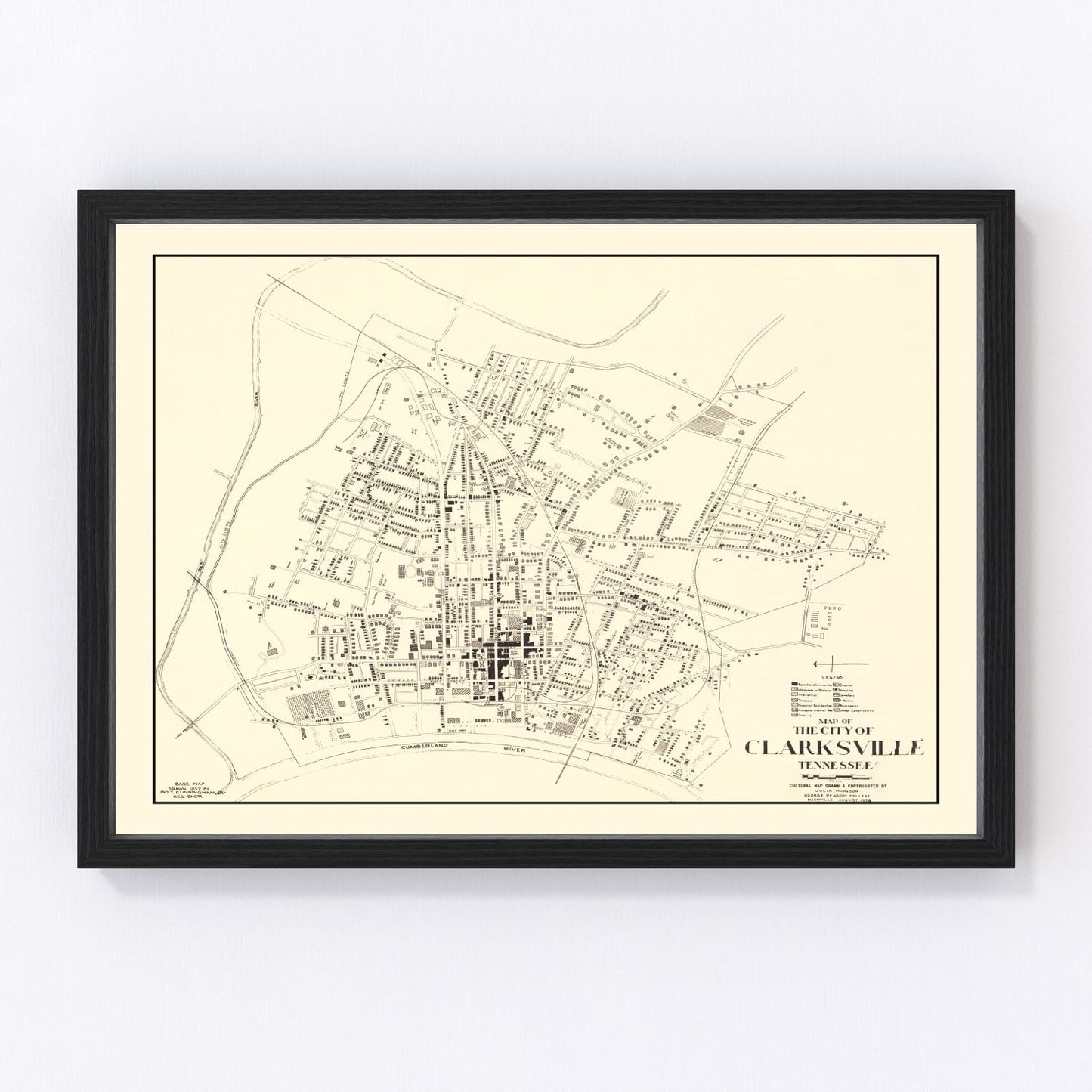Vintage map of Clarksville, Tennessee, 1938