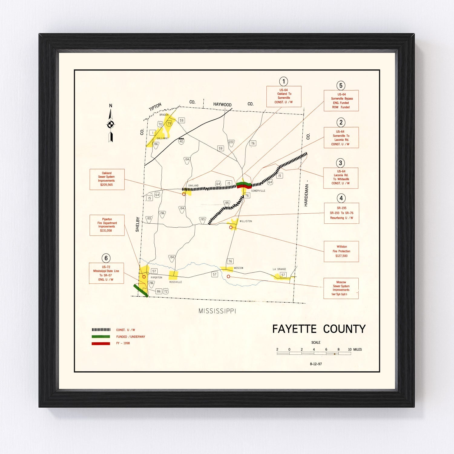 vintage map of Fayette County, Tennessee, 1997