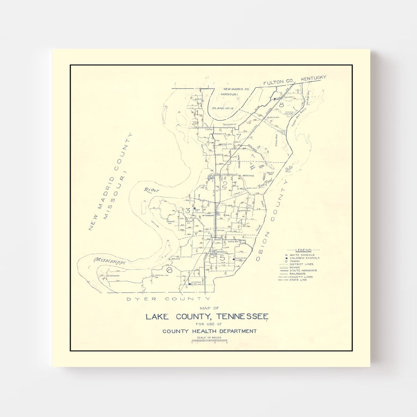 Vintage Map of Lake County, Tennessee, 1930