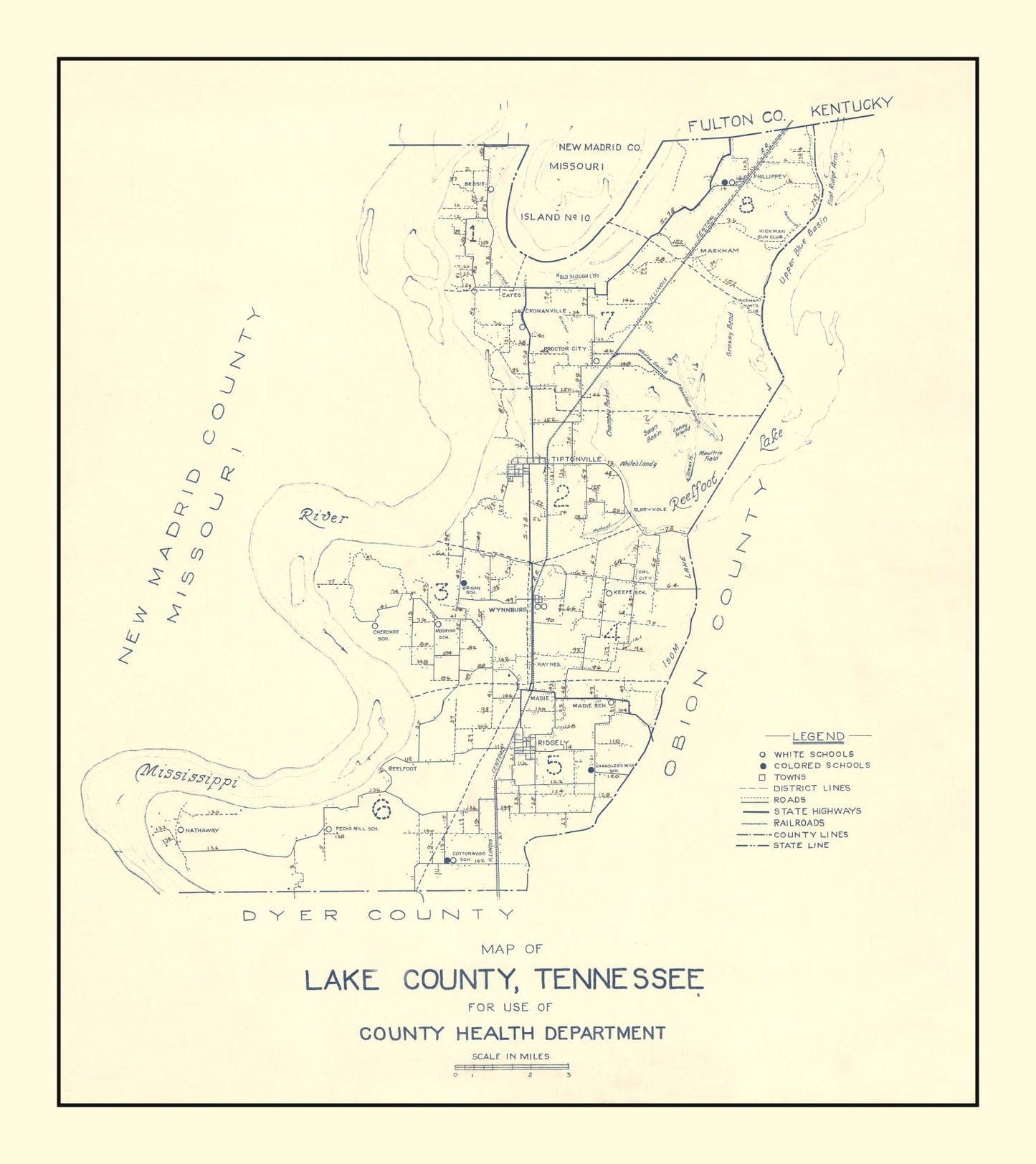 Vintage Map of Lake County, Tennessee, 1930