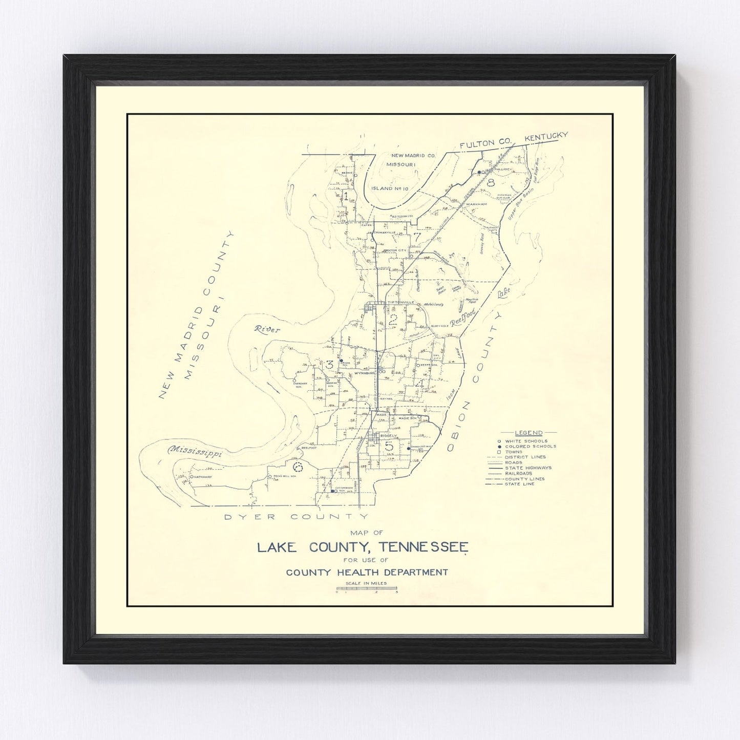 vintage map of Lake County, Tennessee, 1930