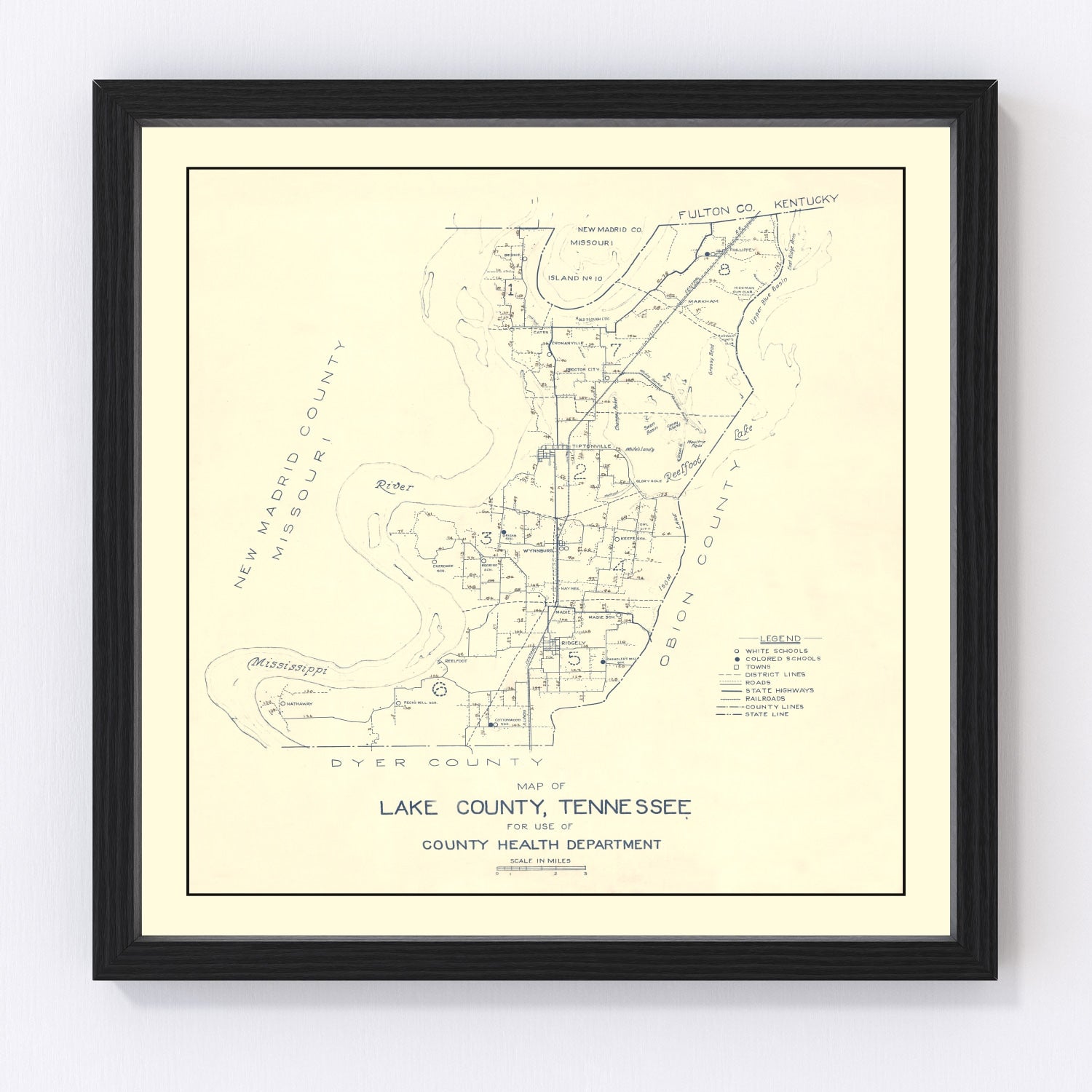 vintage map of Lake County, Tennessee, 1930