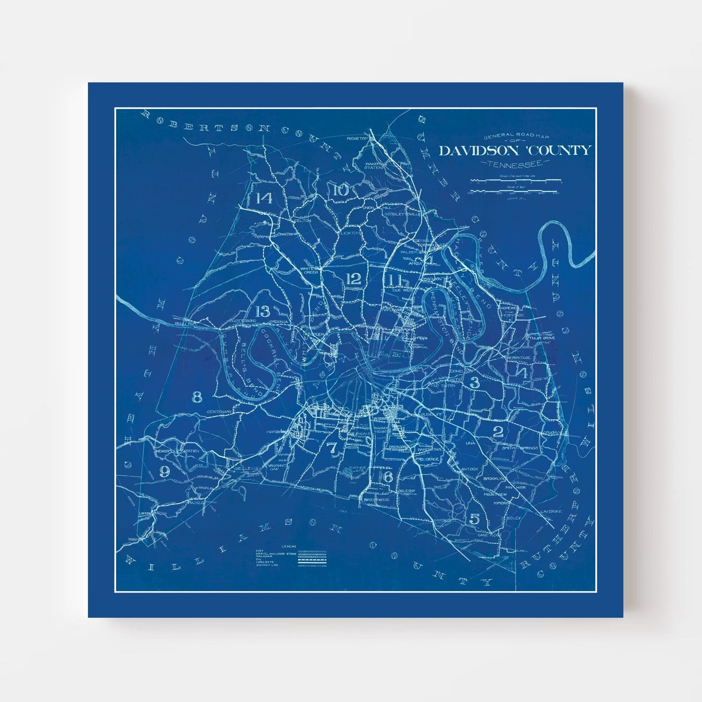 Vintage Map of Davidson County, Tennessee, 1940