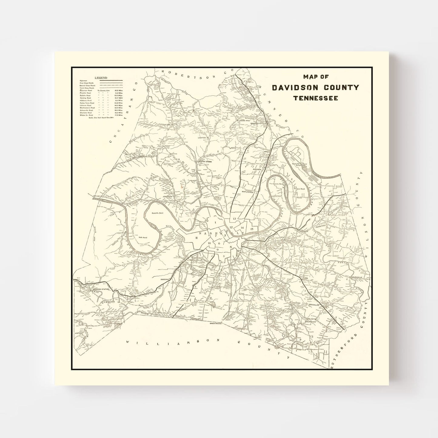 Vintage Map of Davidson County, Tennessee, 1920