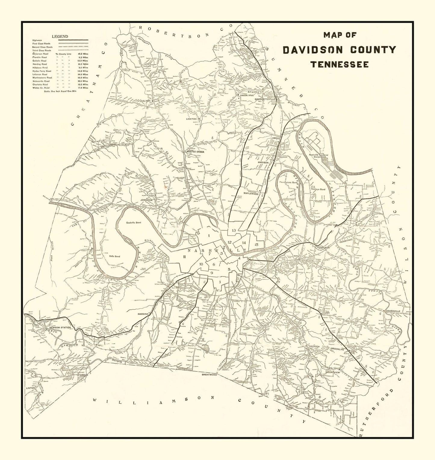 Vintage Map of Davidson County, Tennessee, 1920