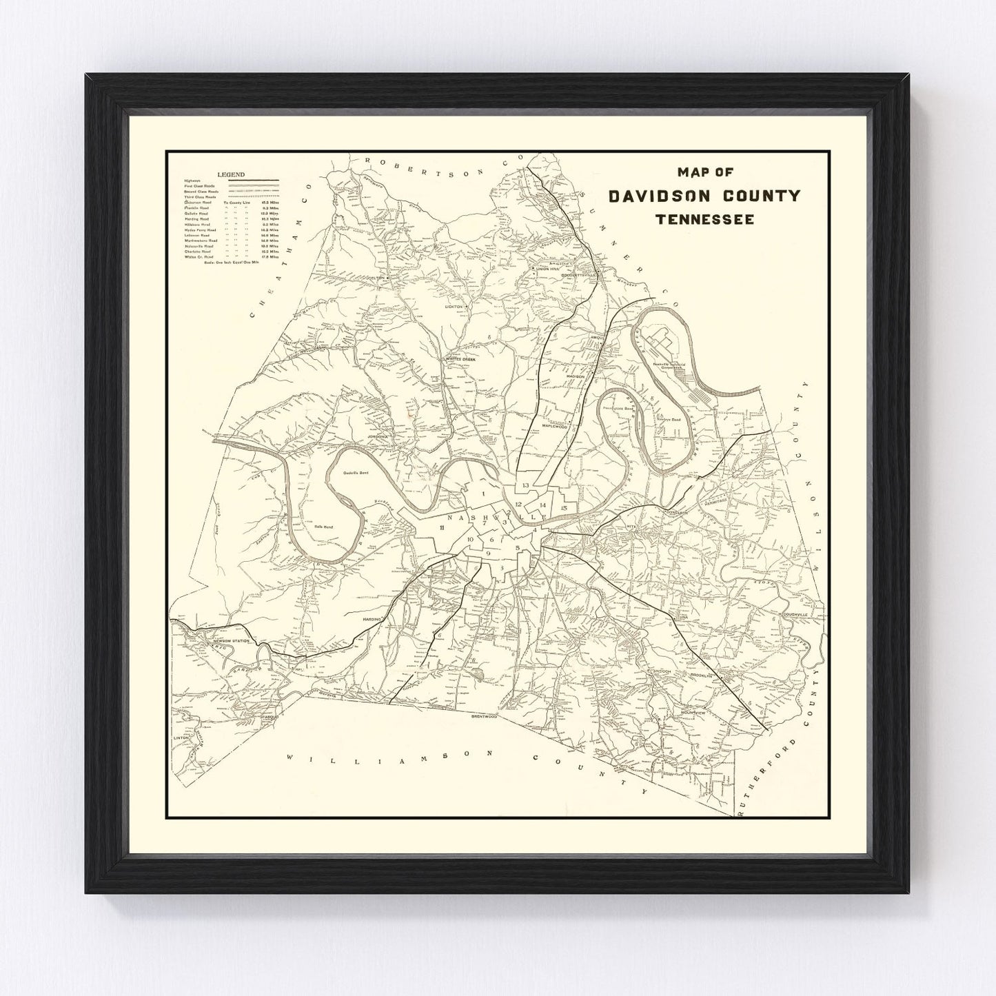 vintage map of Davidson County, Tennessee, 1920