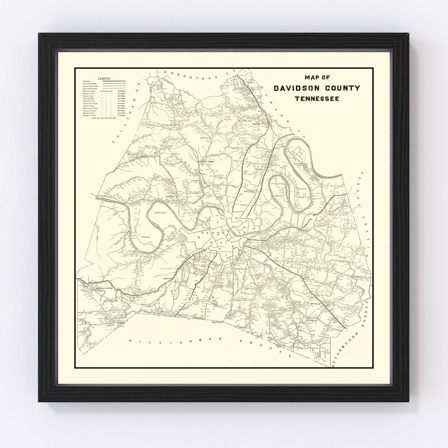 vintage map of Davidson County, Tennessee, 1920
