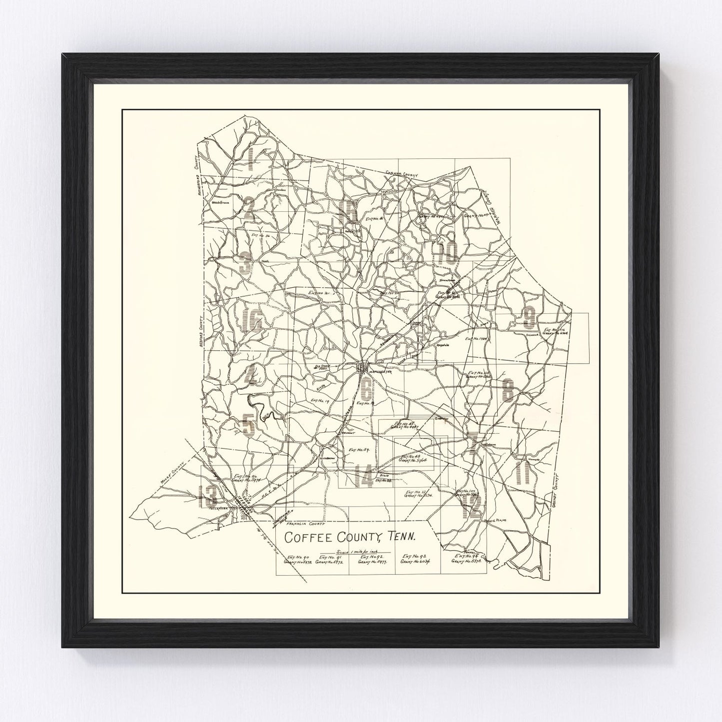 Vintage map of Coffee County, Tennessee, 1938