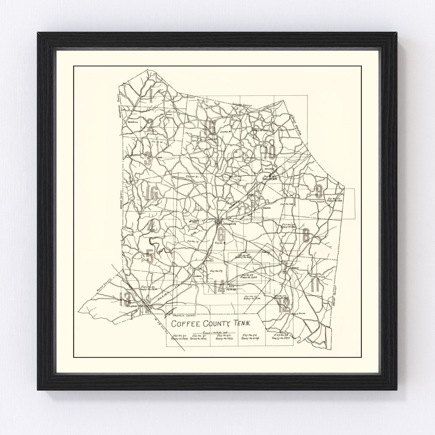 Vintage map of Coffee County, Tennessee, 1938