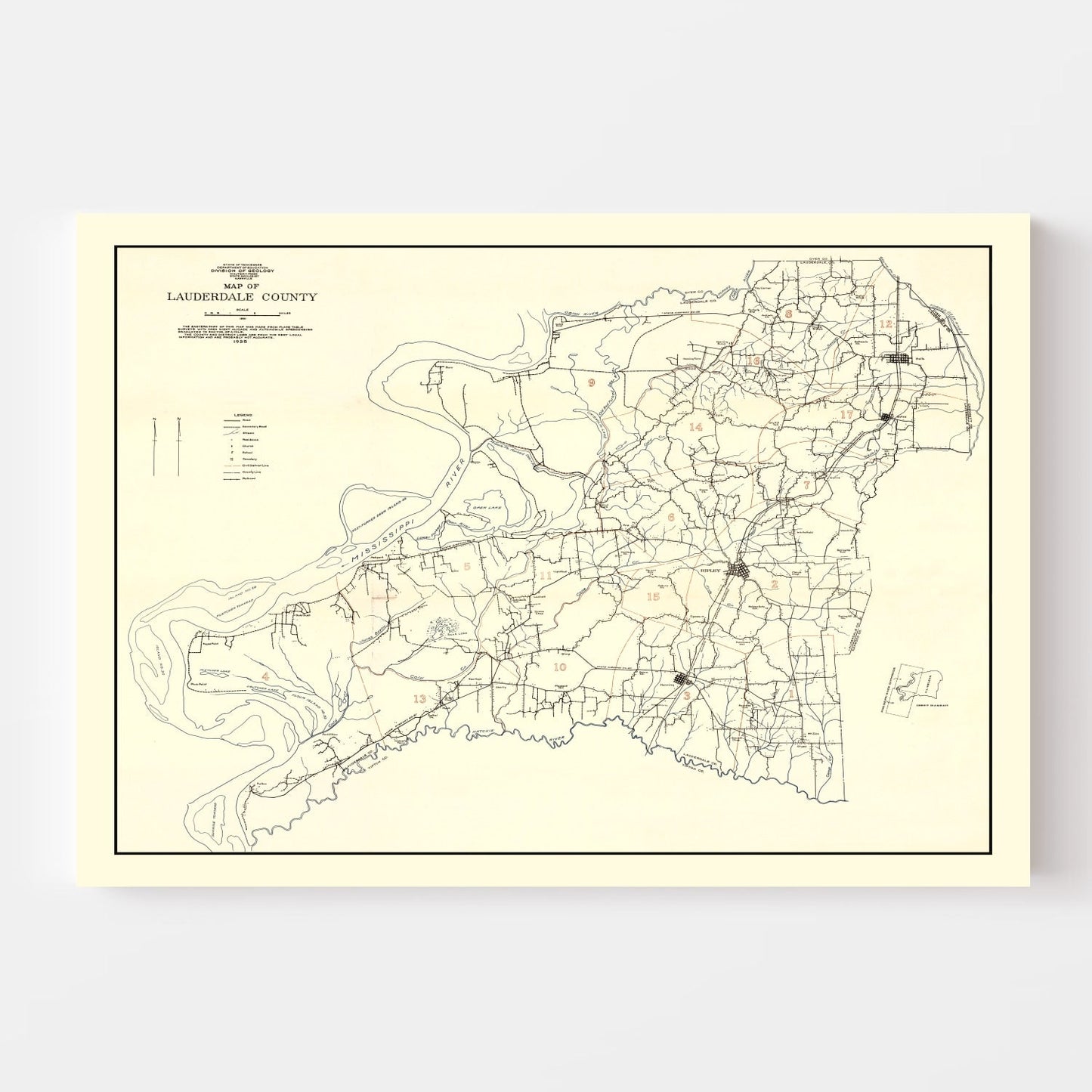 Vintage Map of Lauderdale County, Tennessee, 1935