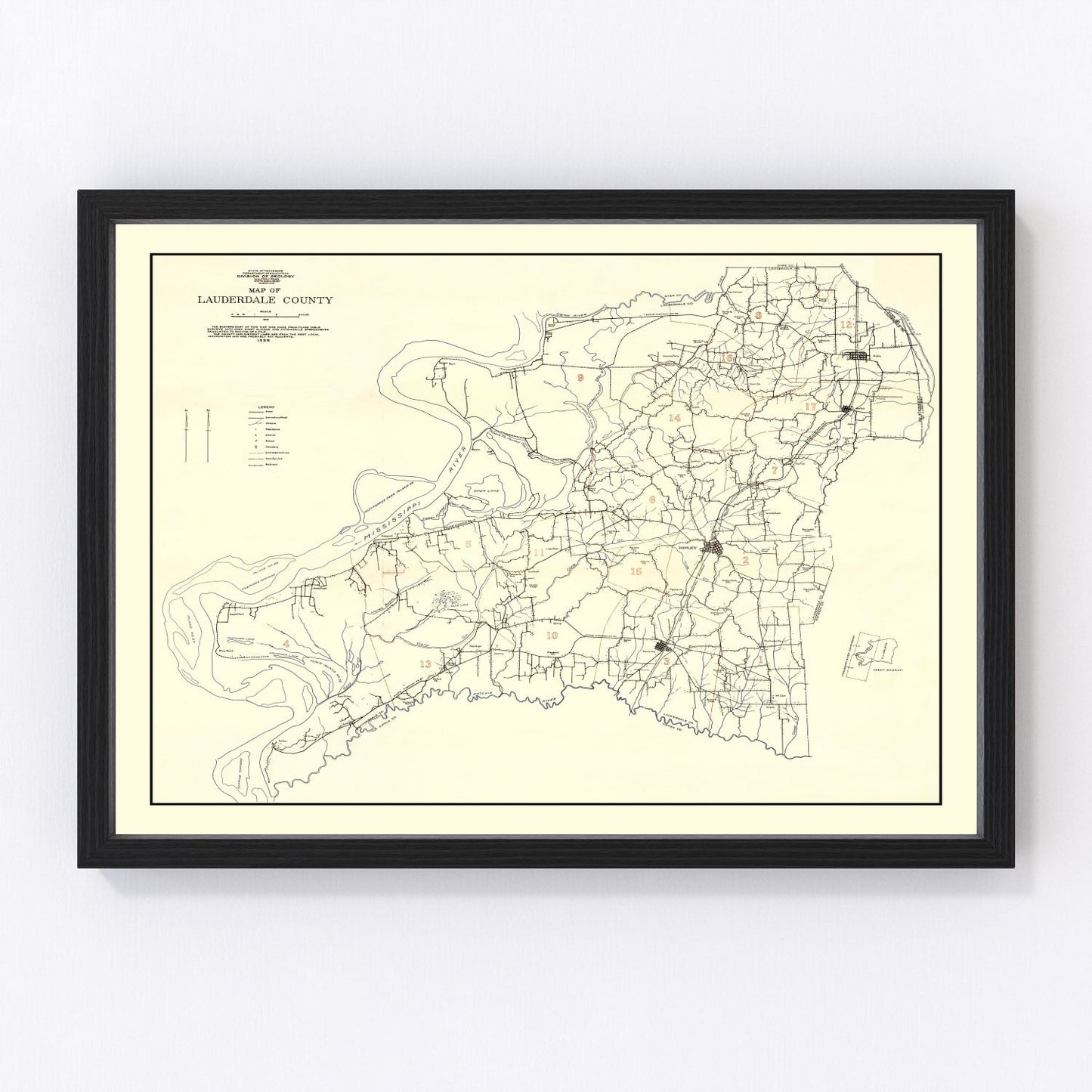 Vintage map of Lauderdale County, Tennessee, 1935