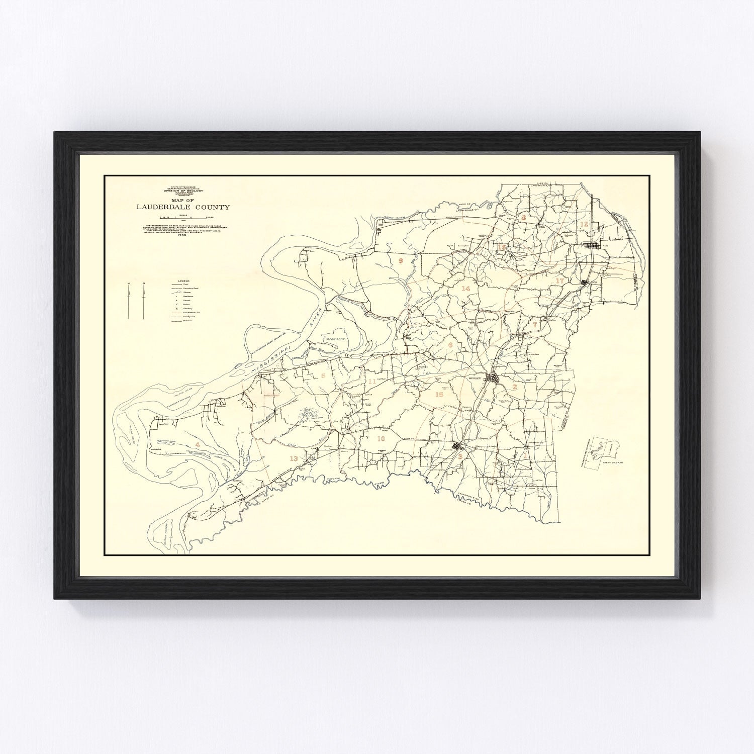 Vintage map of Lauderdale County, Tennessee, 1935