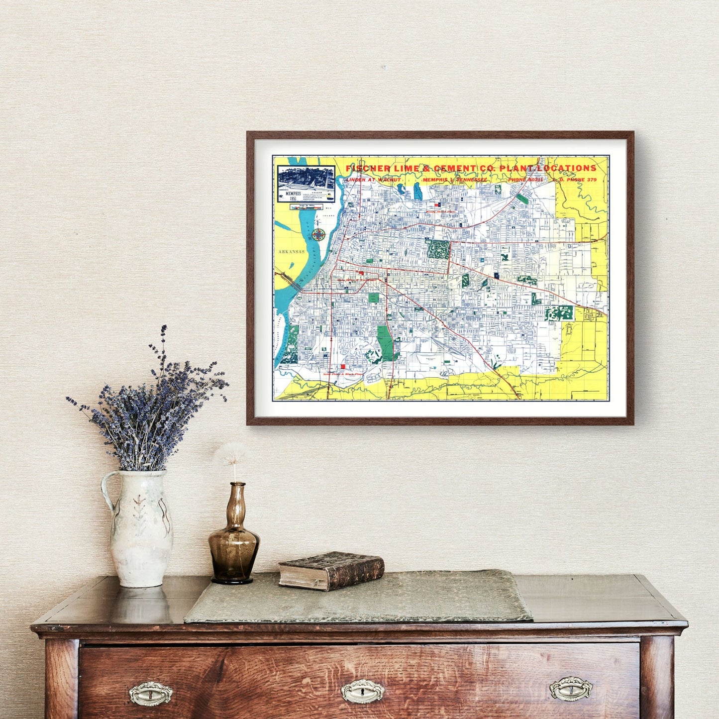 Vintage Map of Memphis, Tennessee, 1951