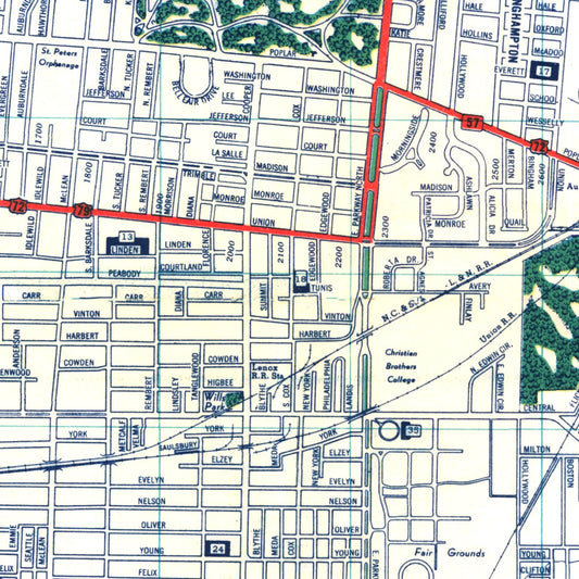 Vintage Map of Memphis, Tennessee, 1951