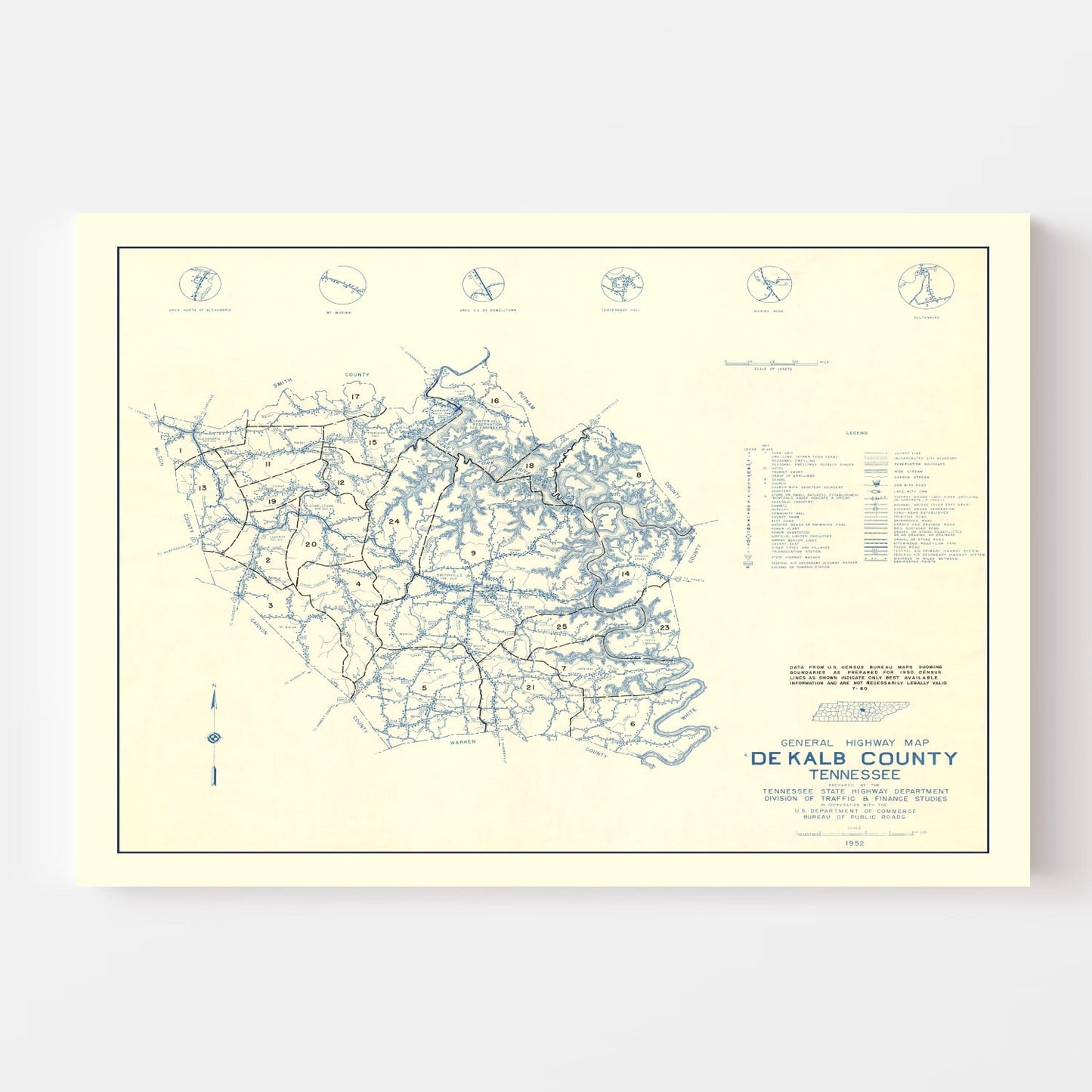 Vintage Map of DeKalb County, Tennessee, 1952