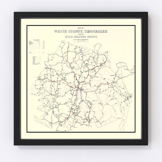 Vintage map of White County, Tennessee, 1936 - Sparta area restored print