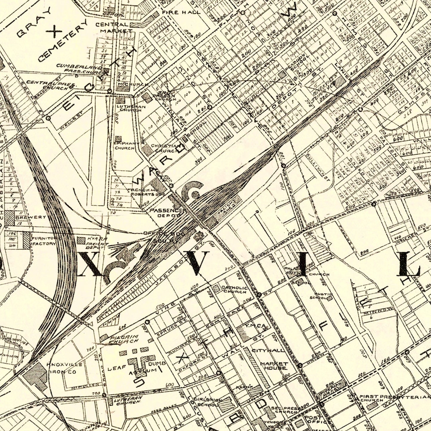 Vintage Map of Knoxville, Tennessee, 1895