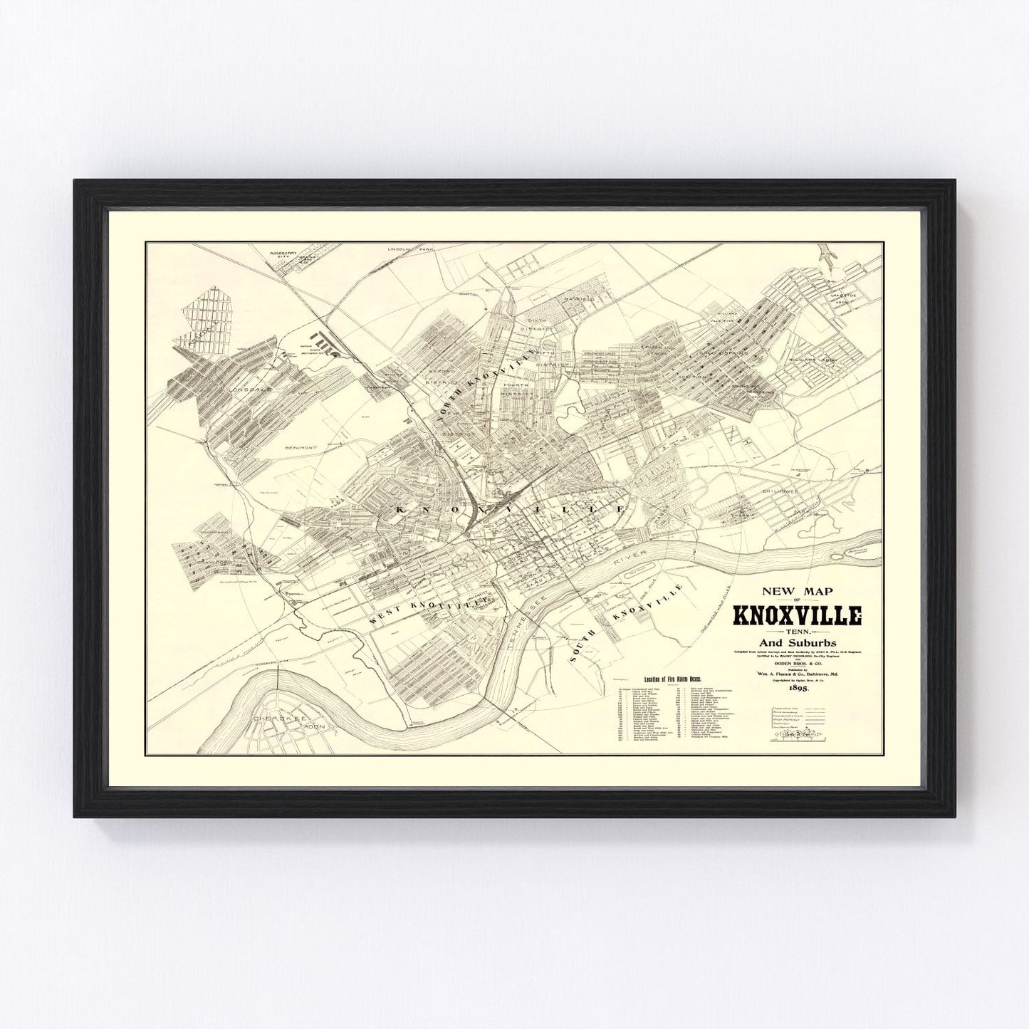 vintage map of Knoxville, Tennessee, 1895