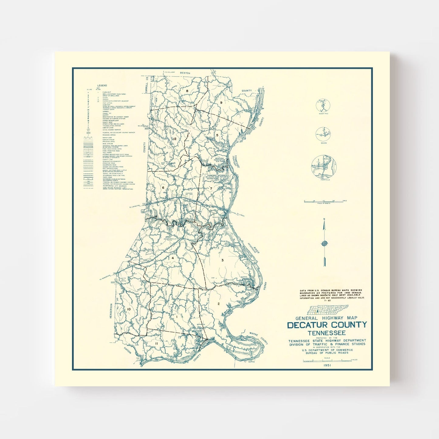 Vintage Map of Decatur County, Tennessee 1951