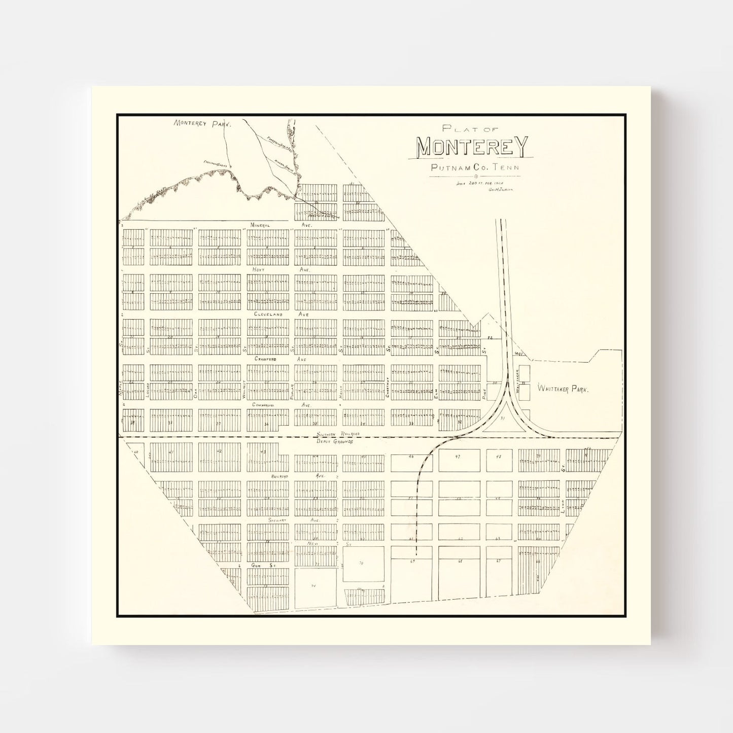 Vintage Map of Monterey, Tennessee, 1890