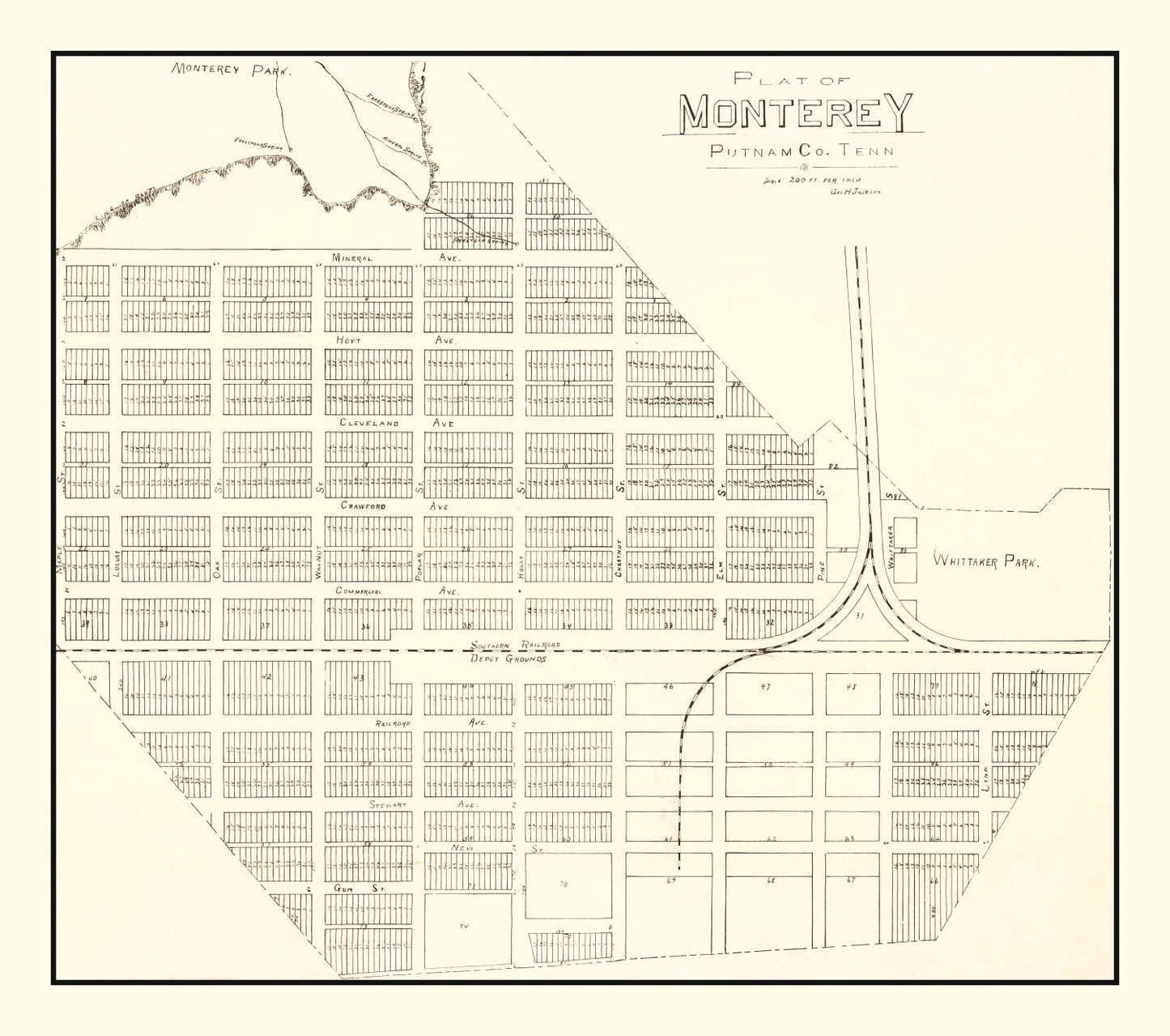 Vintage Map of Monterey, Tennessee, 1890