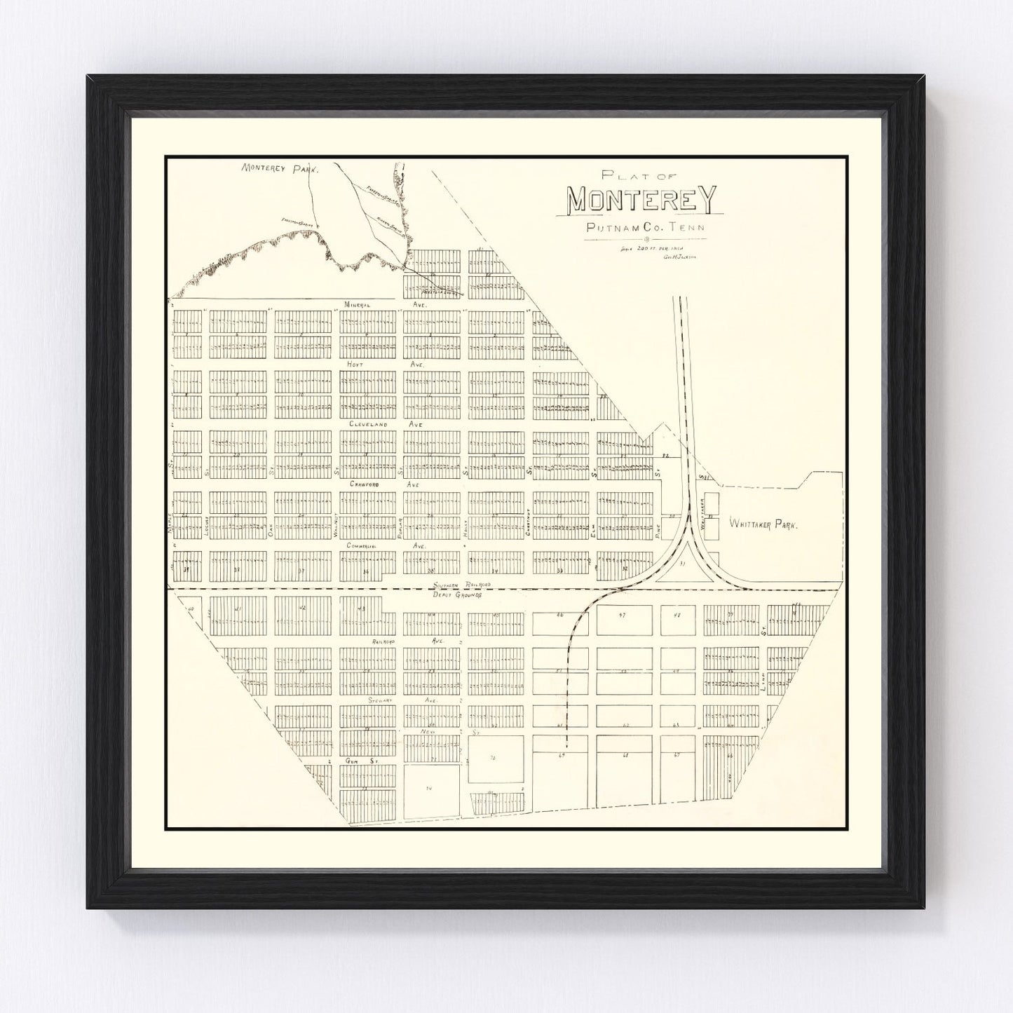 Vintage map of Monterey, Tennessee, 1890
