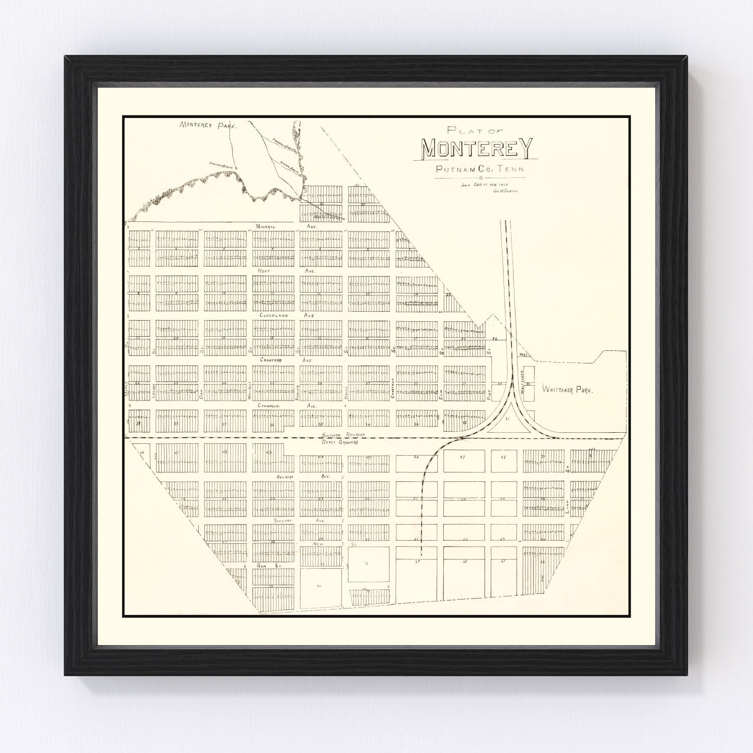 Vintage map of Monterey, Tennessee, 1890