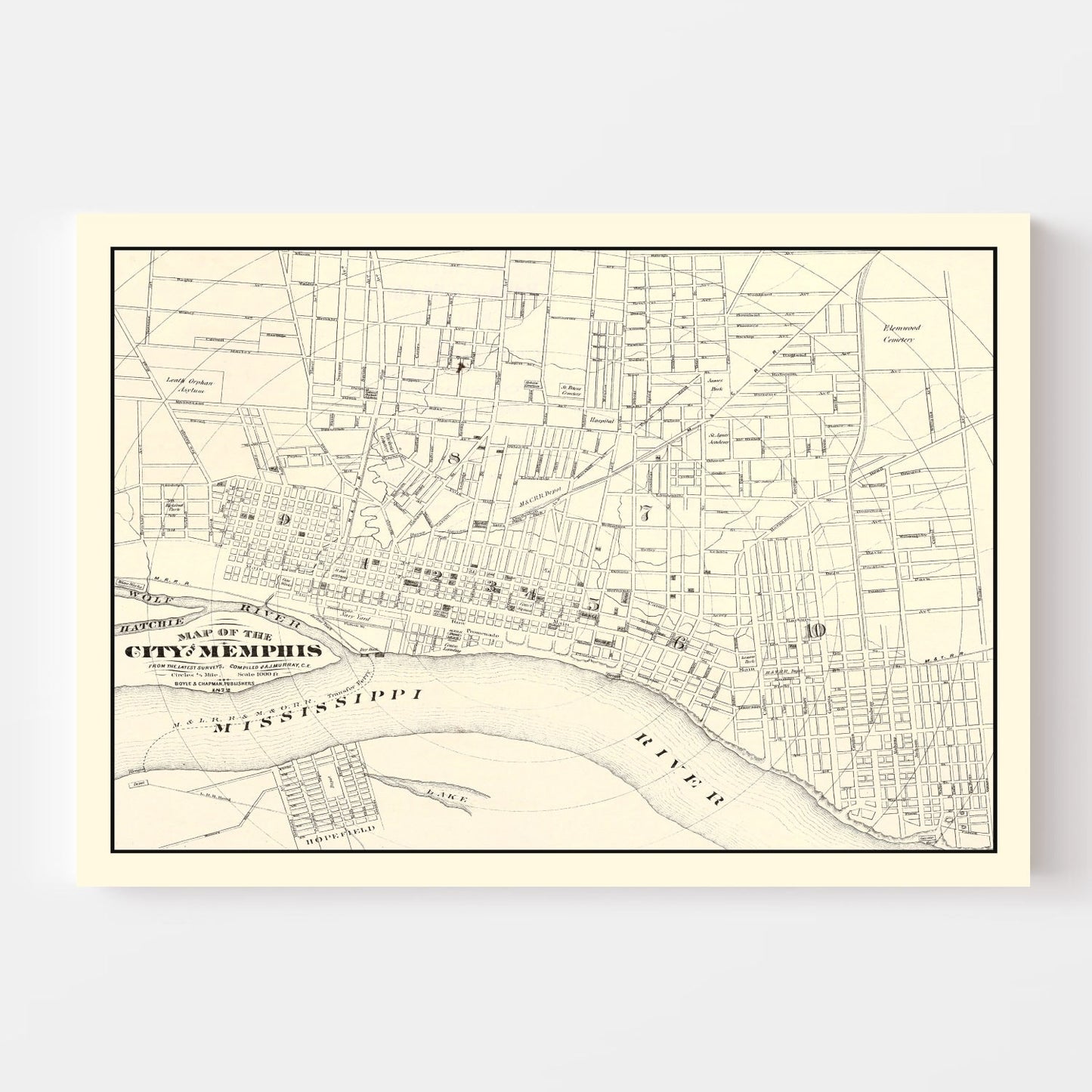 Vintage Map of Memphis, Tennessee, 1872