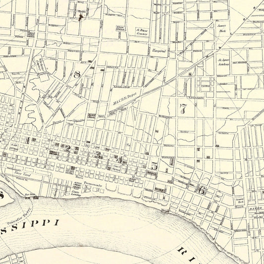 Vintage Map of Memphis, Tennessee, 1872