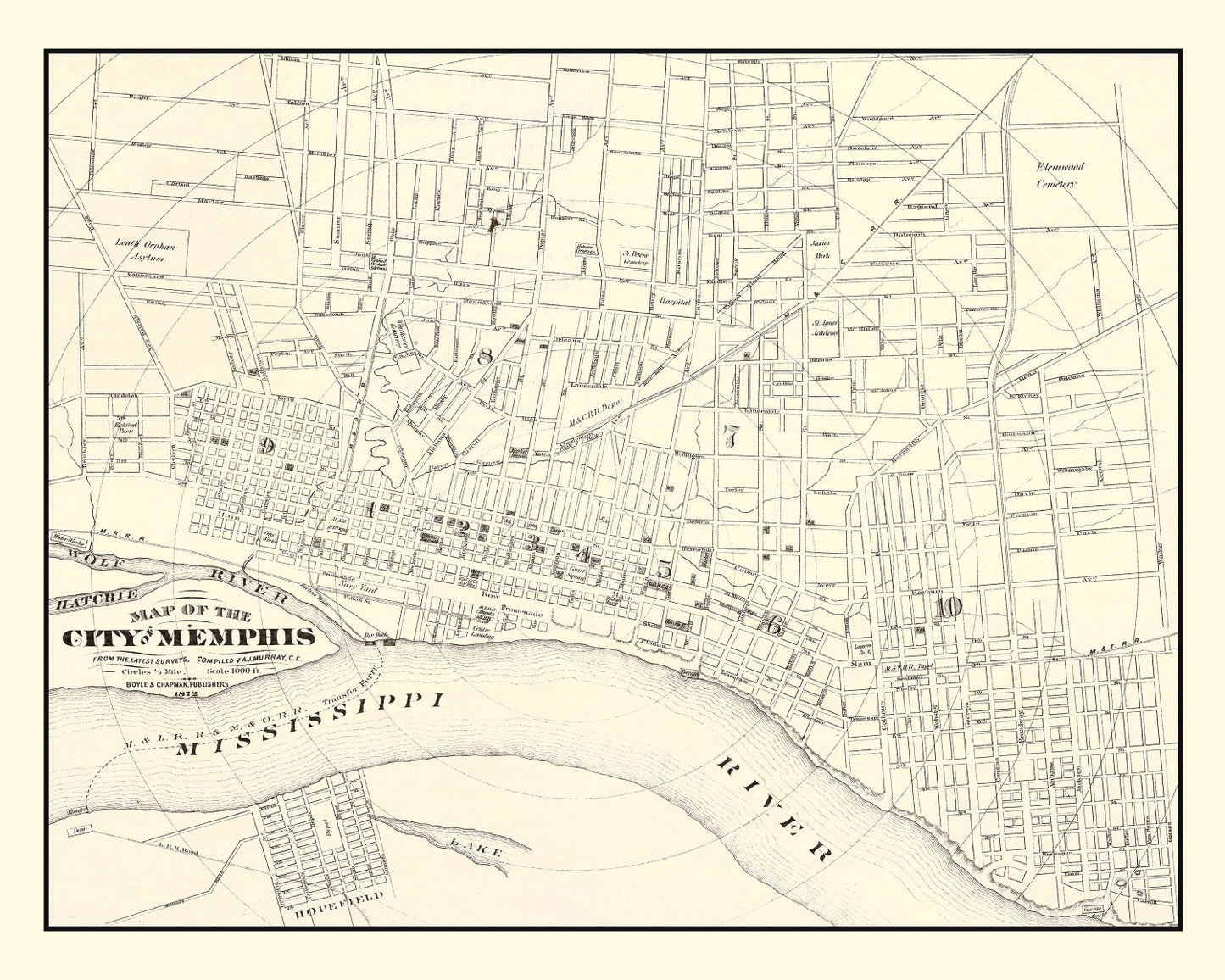 Vintage Map of Memphis, Tennessee, 1872