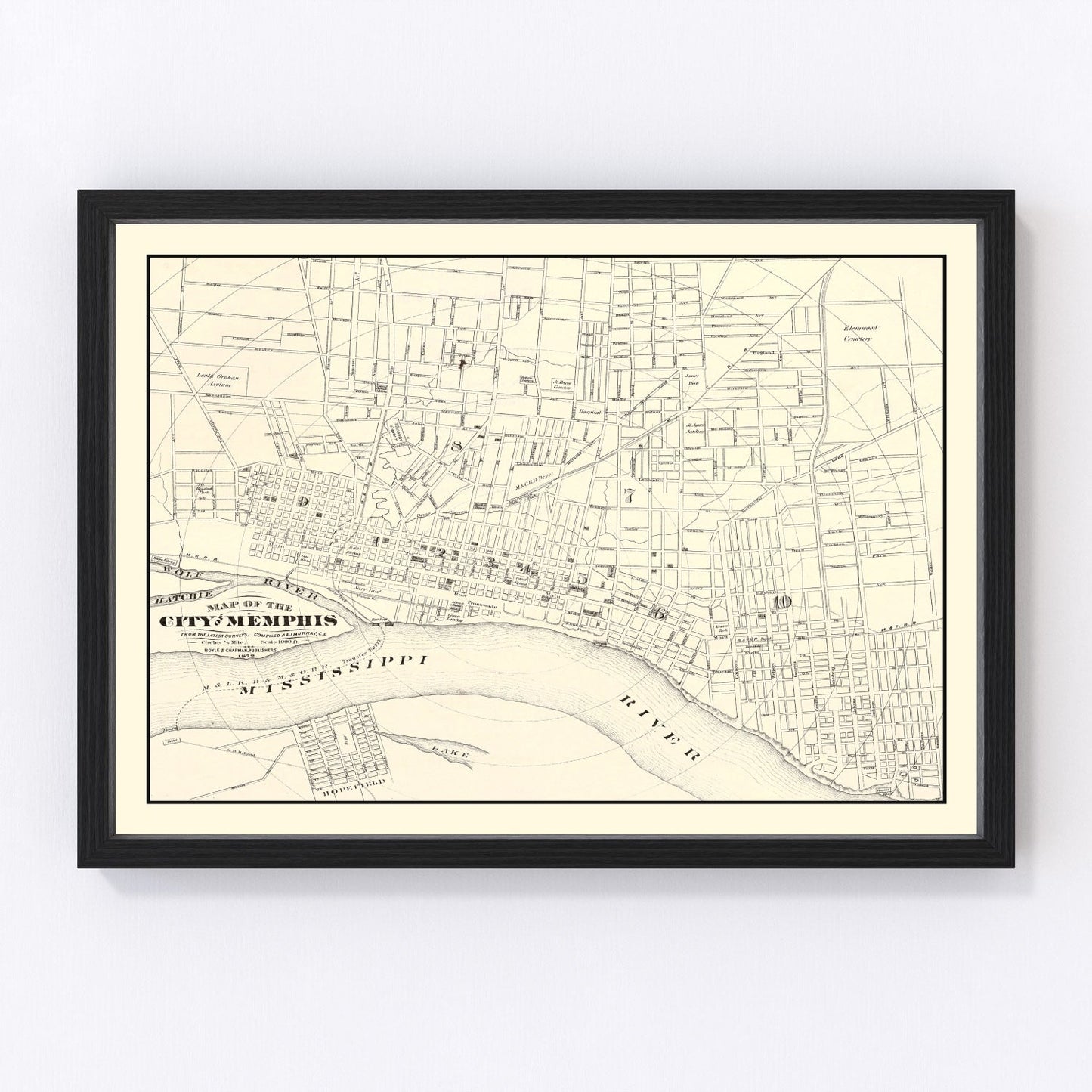Vintage map of Memphis, Tennessee, 1872