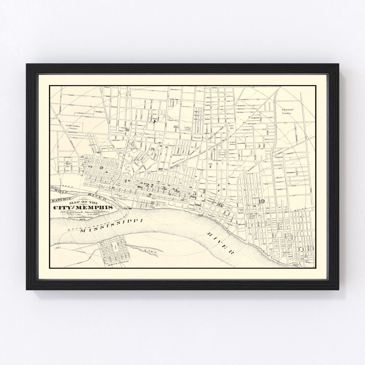 Vintage map of Memphis, Tennessee, 1872