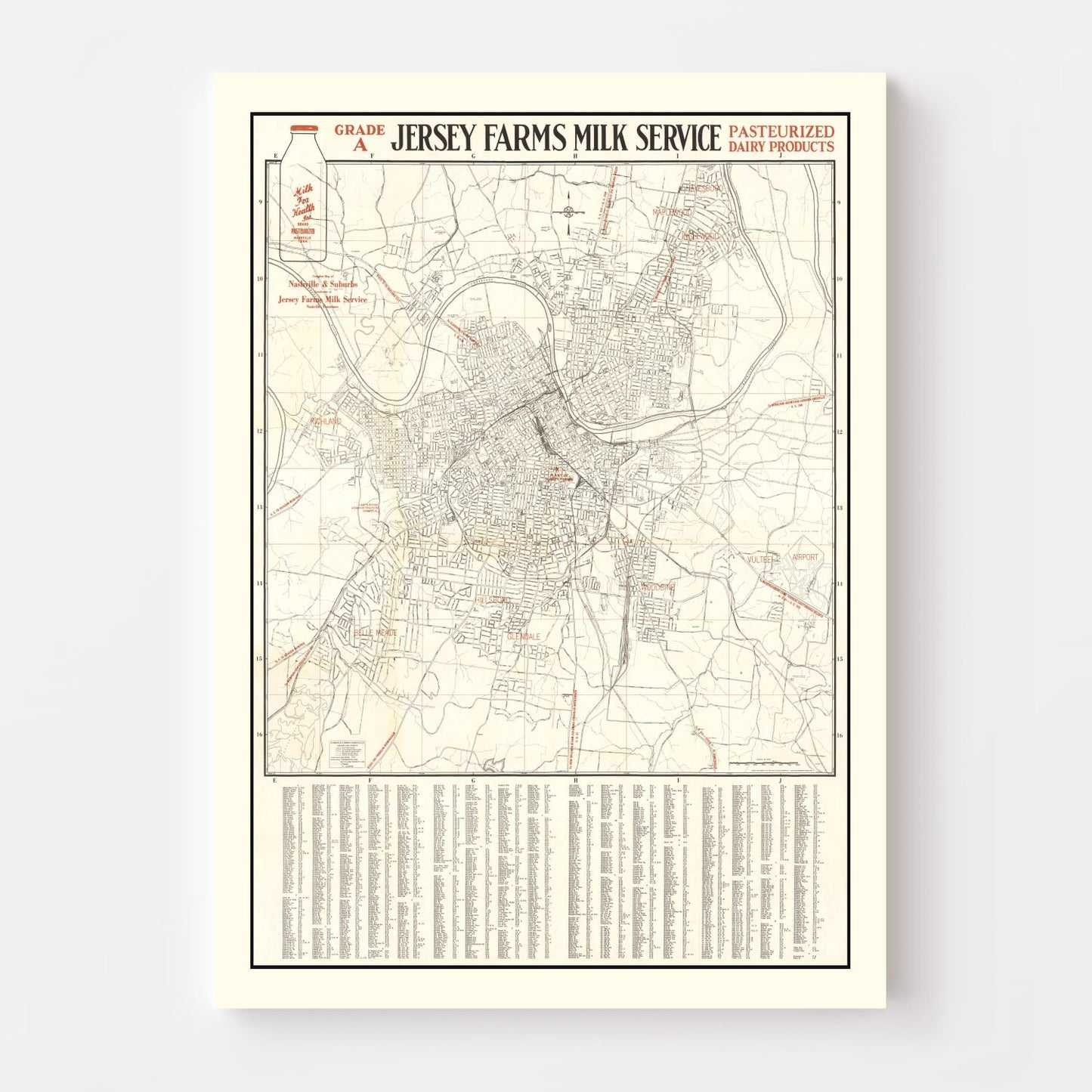Vintage Map of Nashville, Tennessee, 1947
