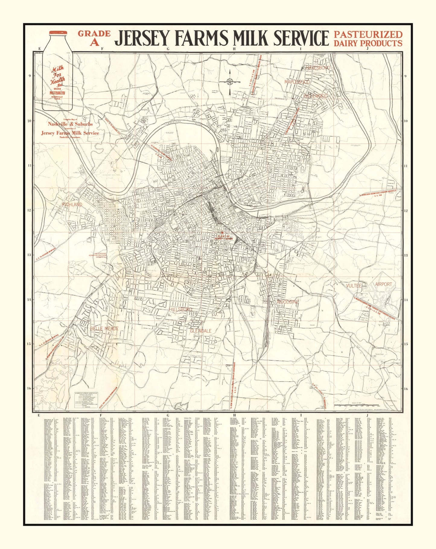 Vintage Map of Nashville, Tennessee, 1947