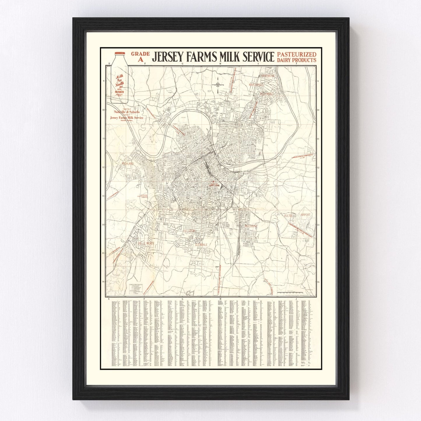 Vintage map of Nashville, Tennessee, 1947