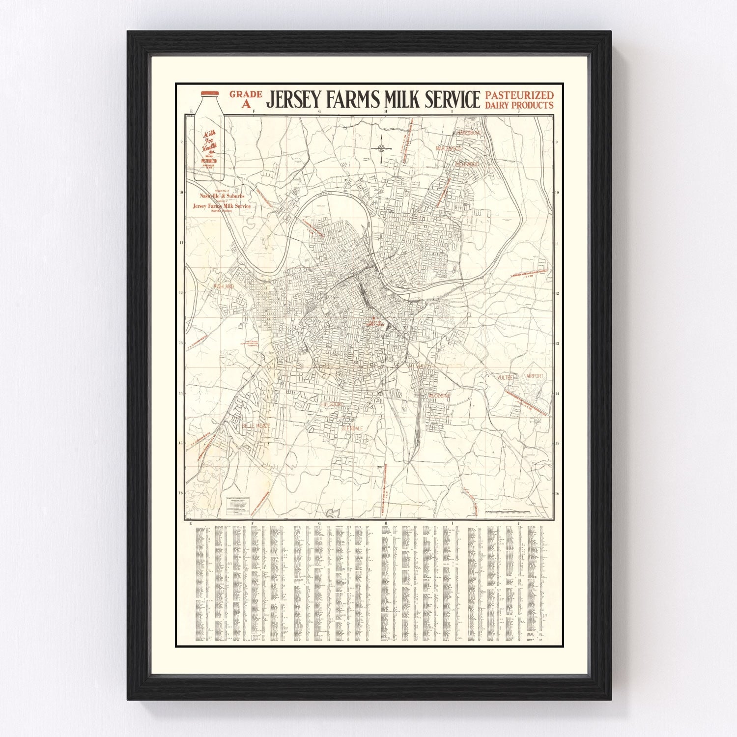 Vintage map of Nashville, Tennessee, 1947