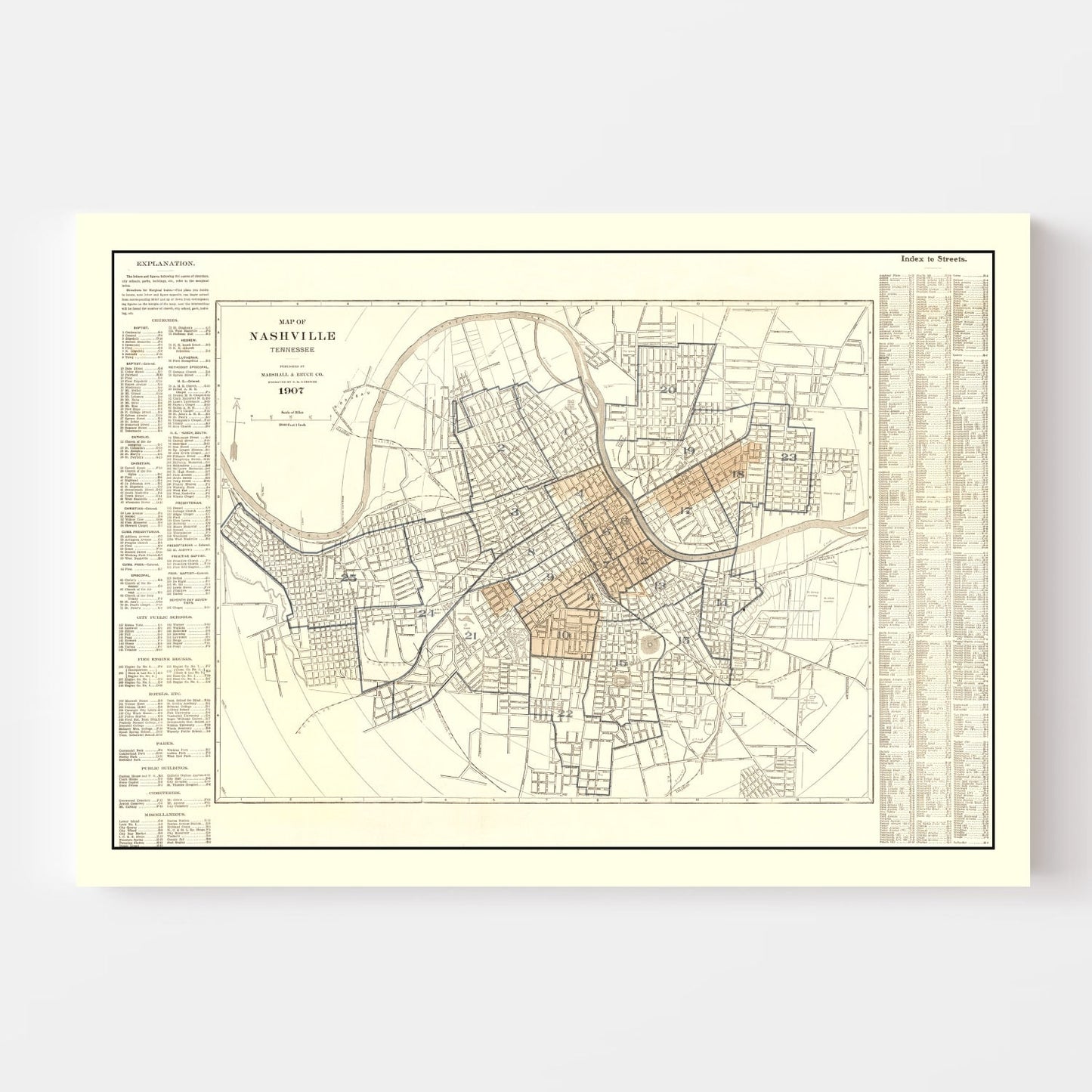 Vintage Map of Nashville, Tennessee, 1907