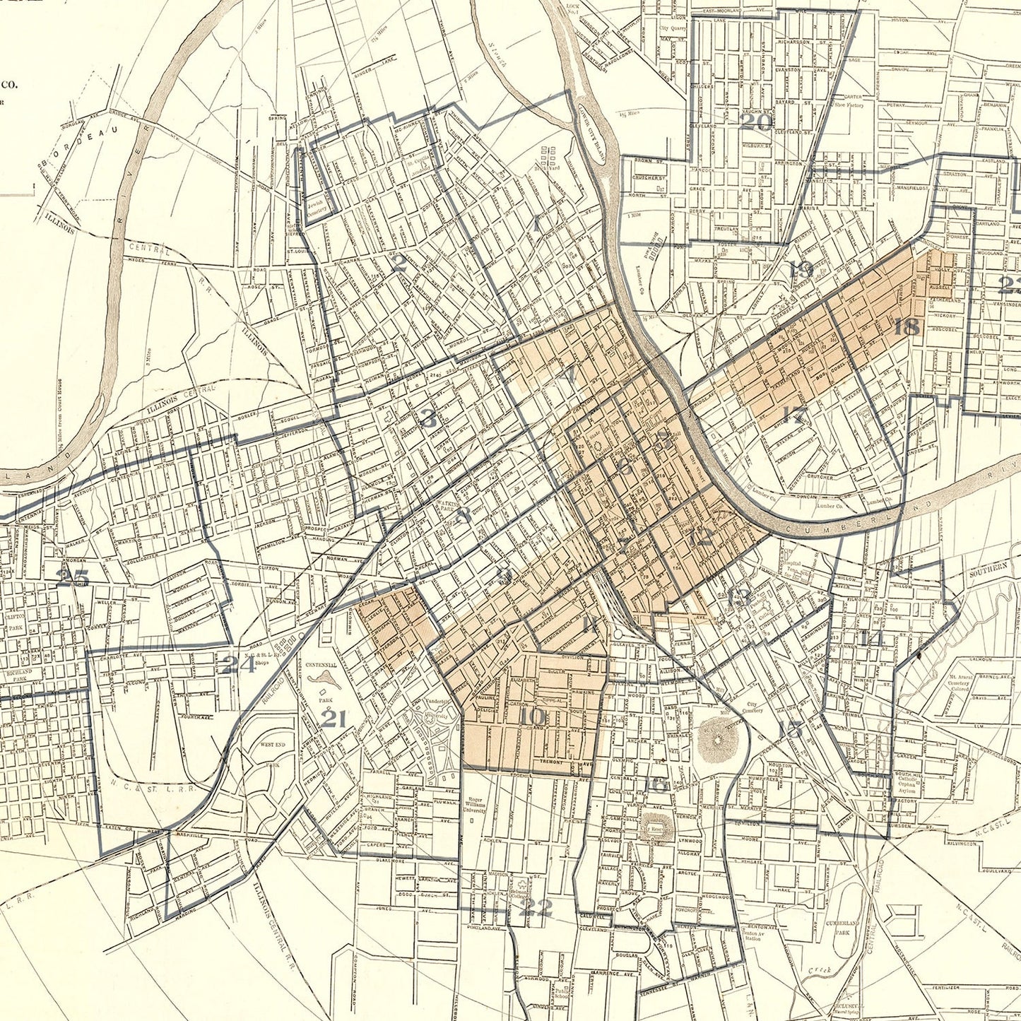 Vintage Map of Nashville, Tennessee, 1907