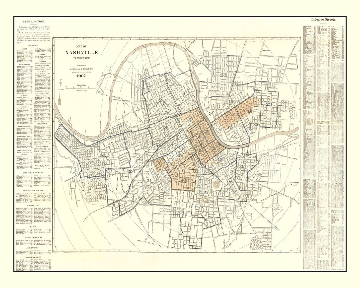 Vintage Map of Nashville, Tennessee, 1907