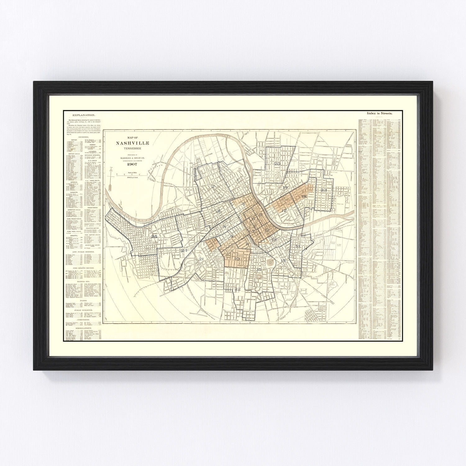 Vintage map of Nashville, Tennessee, 1907