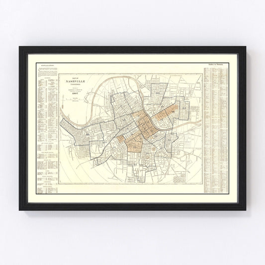 Vintage map of Nashville, Tennessee, 1907