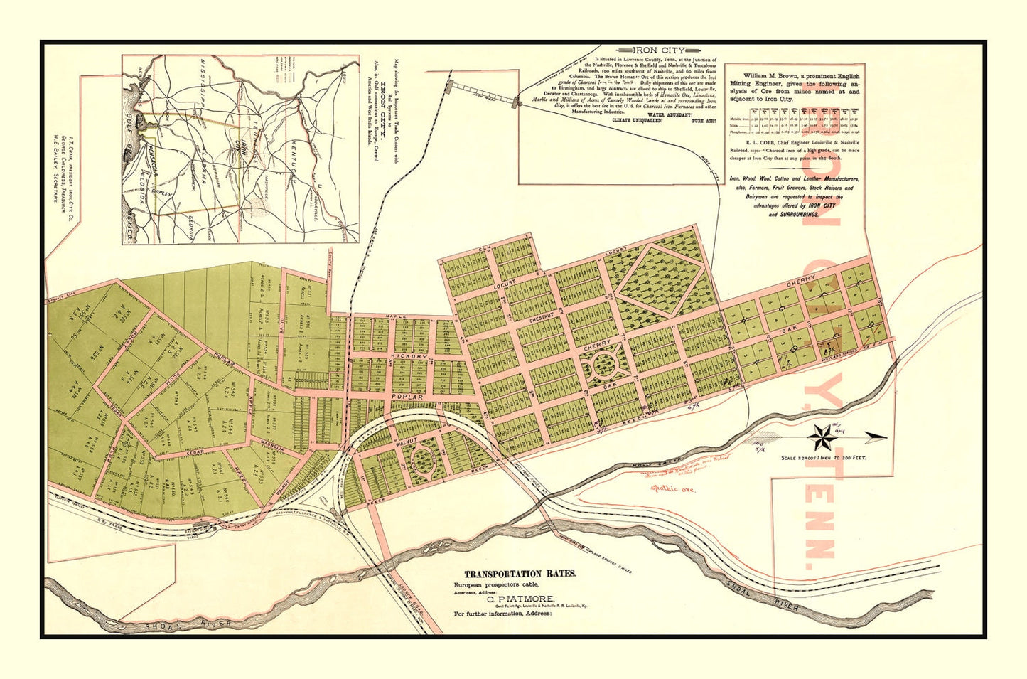 Vintage Map of Iron City, Tennessee, 1890