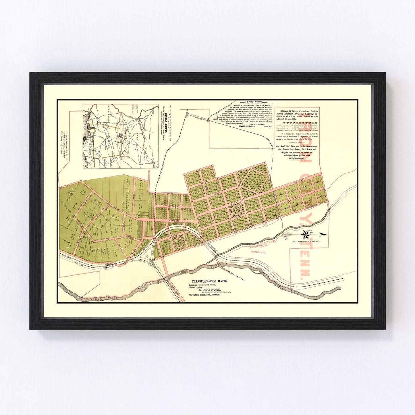 Vintage map of Iron City, Tennessee, 1890