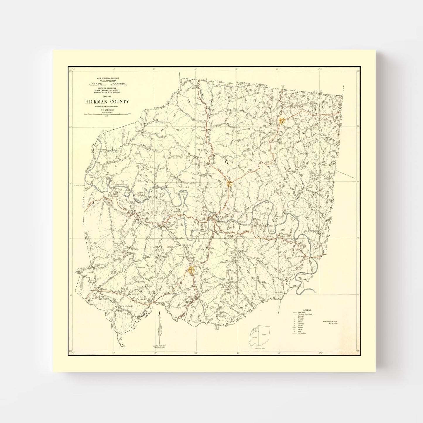 Vintage Map of Hickman County, Tennessee, 1926