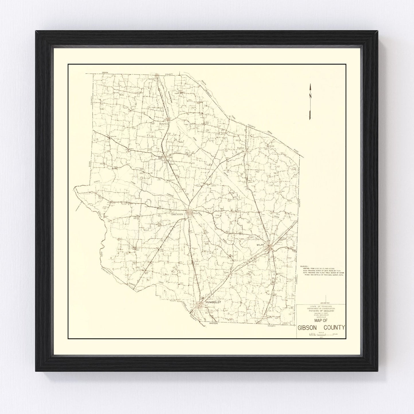 Vintage map of Gibson County, Tennessee, 1937