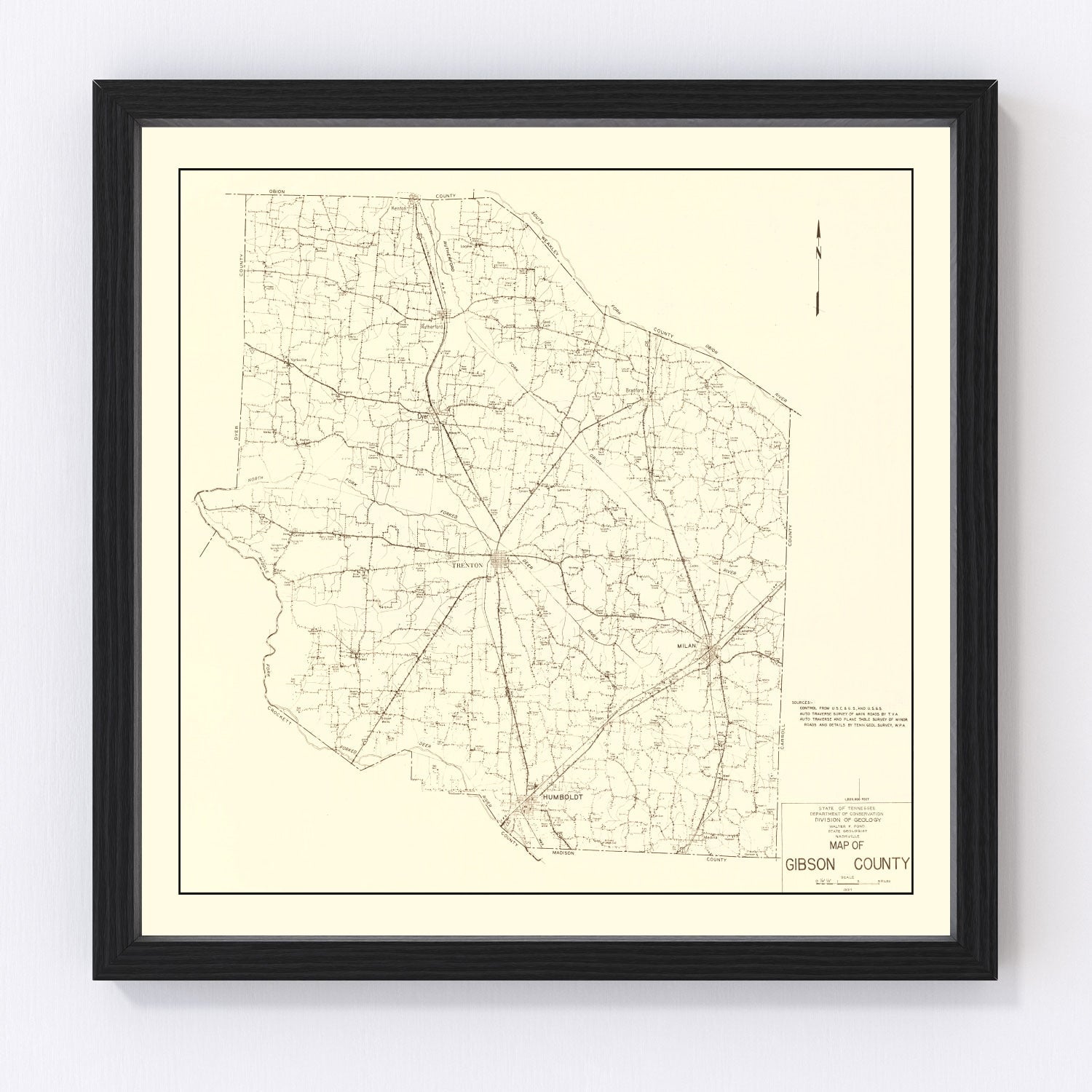 Vintage map of Gibson County, Tennessee, 1937