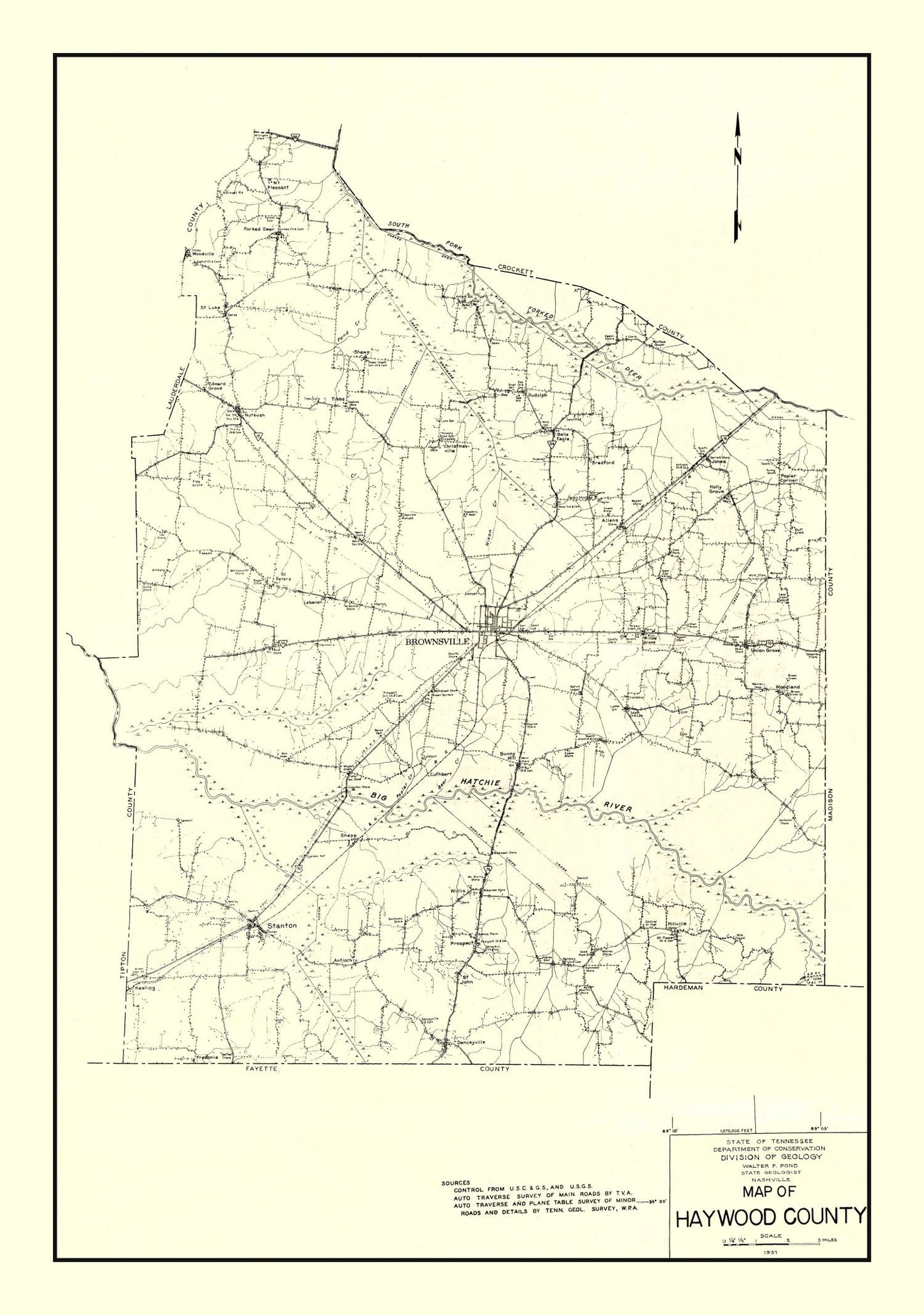 Vintage Map of Haywood County, Tennessee, 1937
