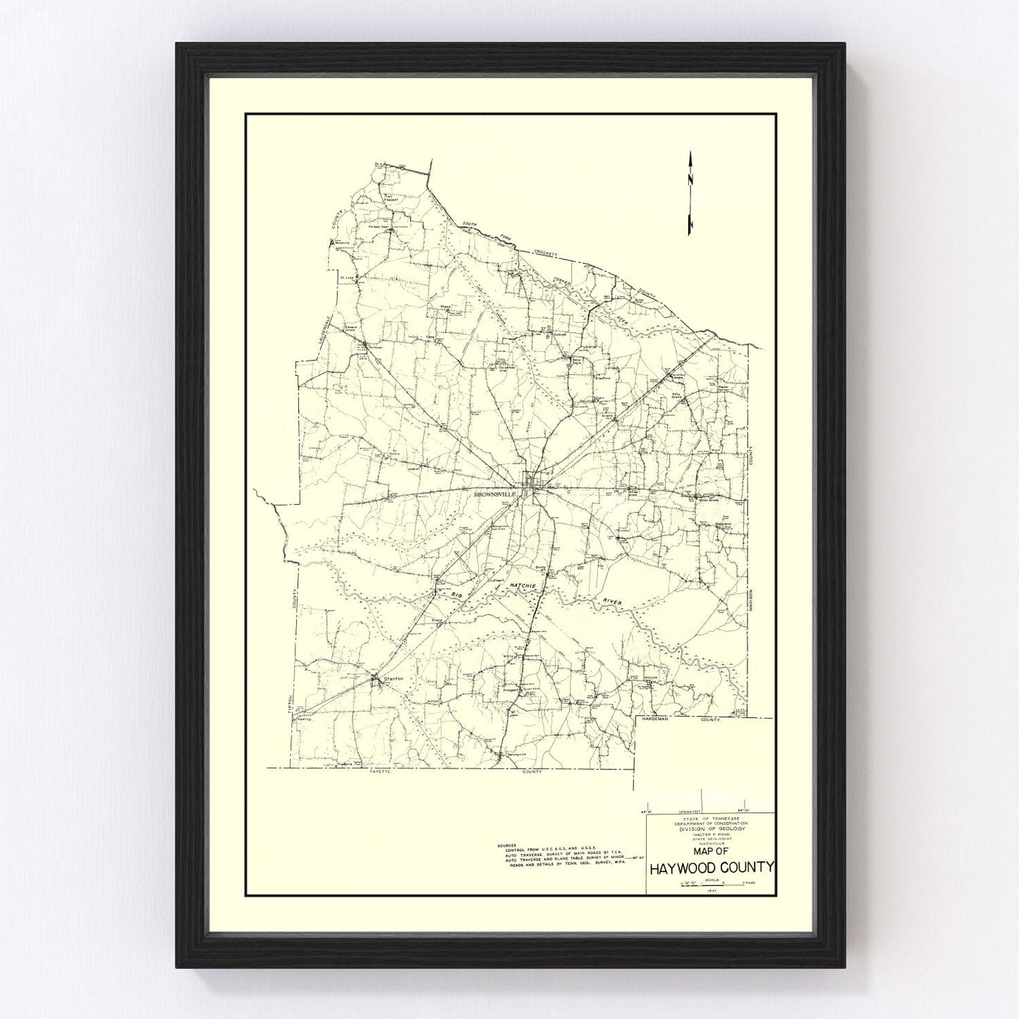 Vintage map of Haywood County, Tennessee, 1937