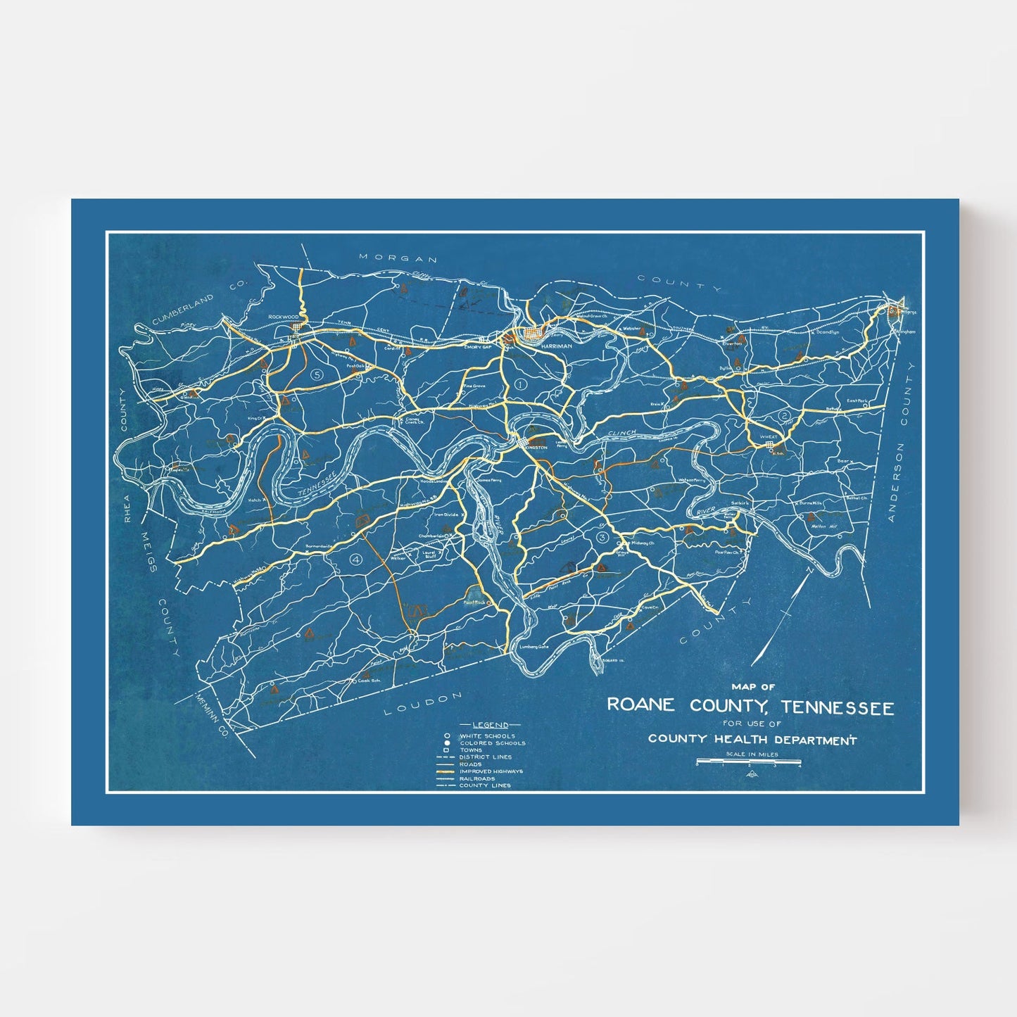 Vintage Map of Roane County, Tennessee, 1930