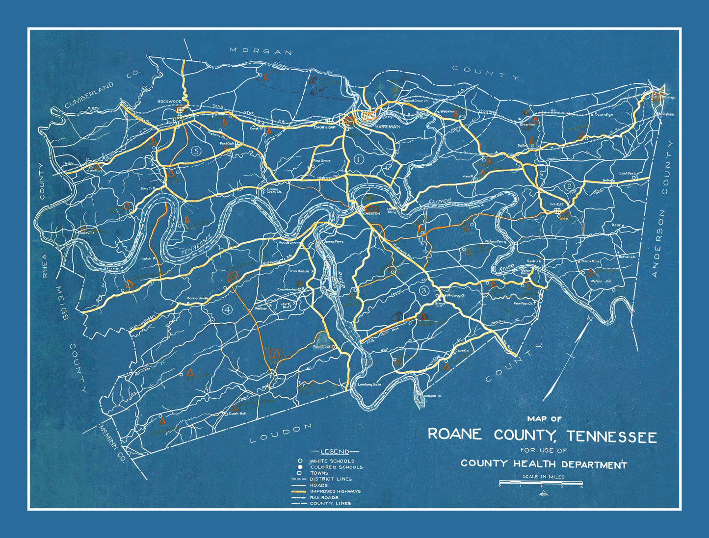 Vintage Map of Roane County, Tennessee, 1930